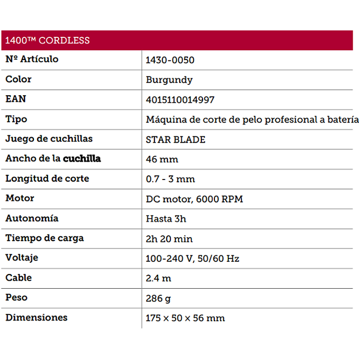 Moser 1400 Cordless Máquina Cortapelos - Precio barato Envío 24 hrs - Alpel