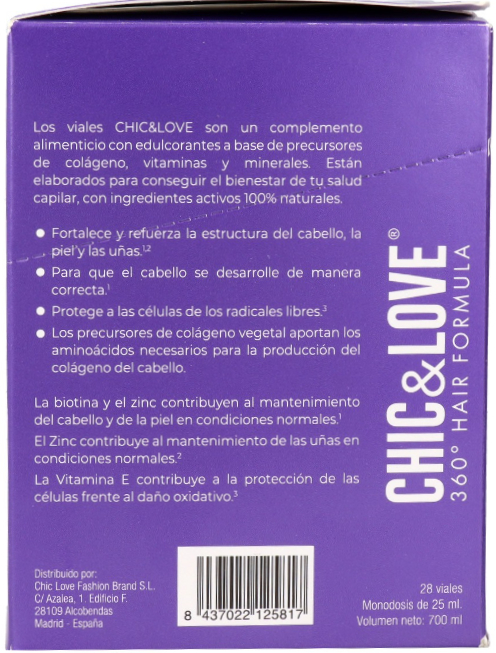 Comprar online Comprar online Viales Bebibles Hair Fórmula 360º Chic & Love 28 unid x 25 ml en la tienda alpel.es - Peluquería y Maquillaje