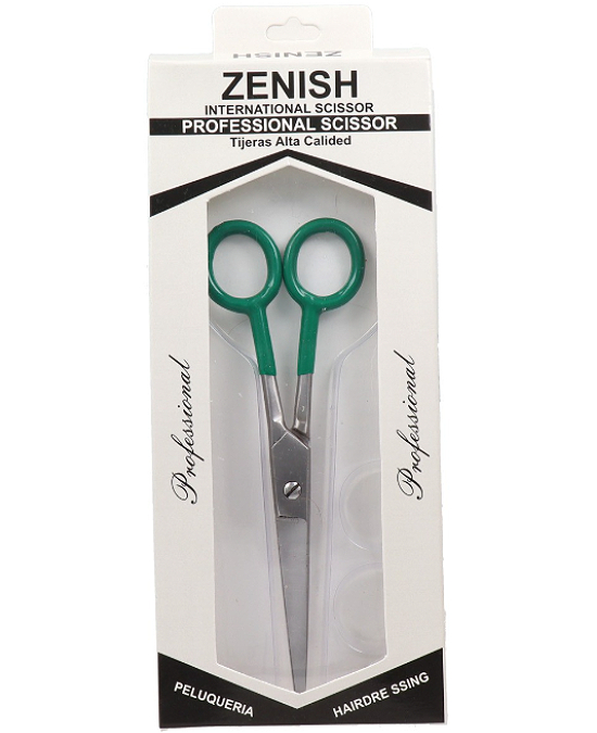 Comprar online Tijera Profesional 7 Zenish Metal Silver Mango Verde en la tienda alpel.es - Peluquería y Maquillaje